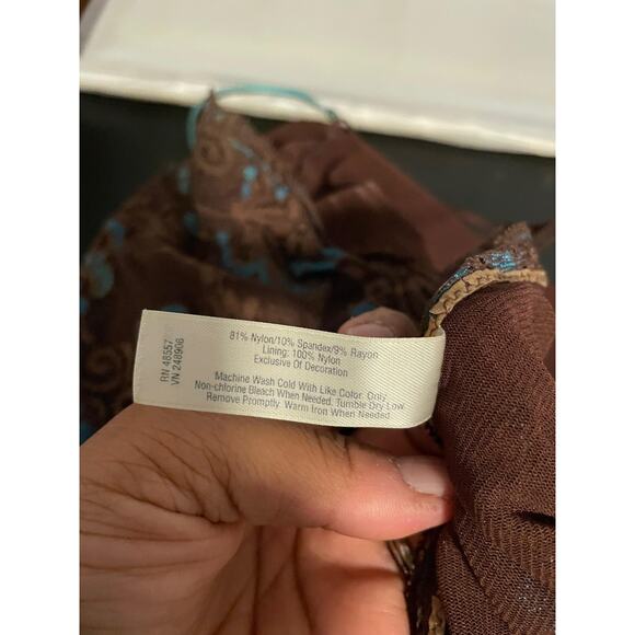 Hillard & Hanson Cami Womens Size 2XL Brown Blue Lace Floral Strappy Fairy Y2K - Picture 4 of 7